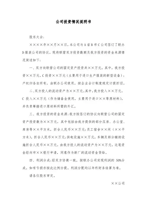 公司投资情况说明书