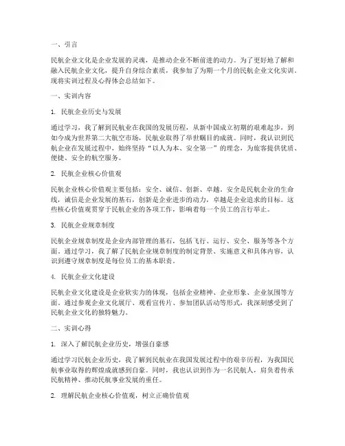 民航企业文化实训报告总结