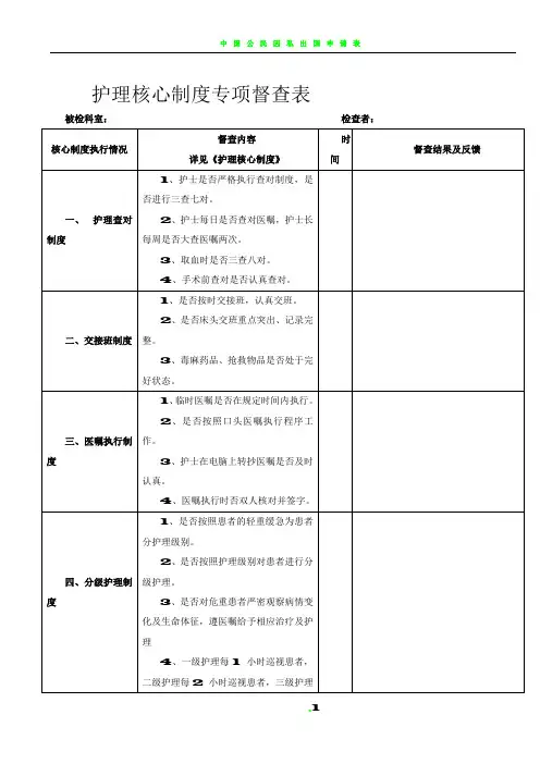 护理核心制度考核表