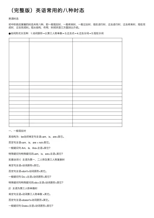 （完整版）英语常用的八种时态
