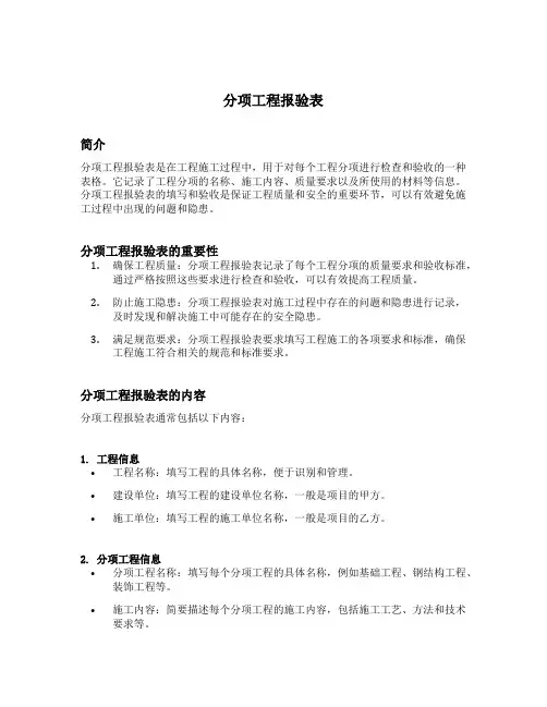 分项工程报验表