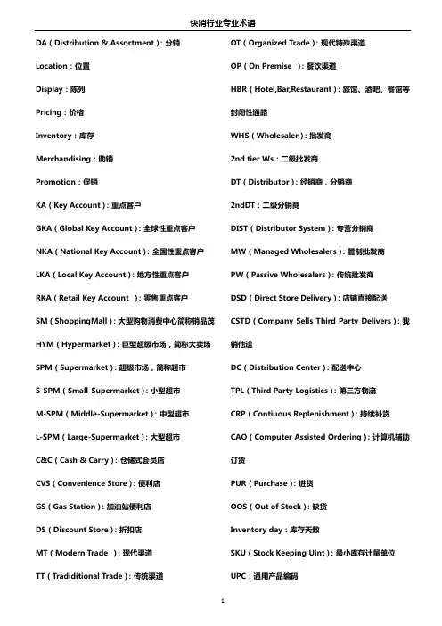 快消行业专业术语