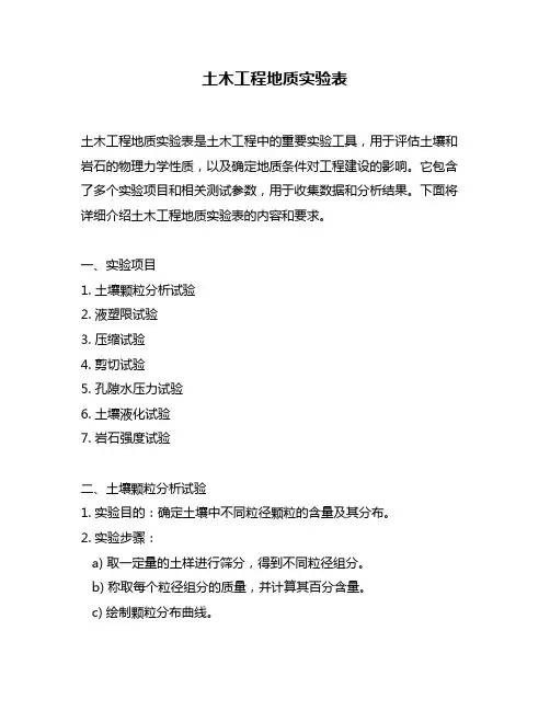 土木工程地质实验表