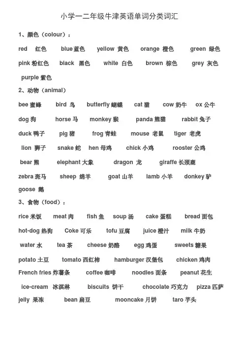 小学一二年级牛津英语单词分类词汇
