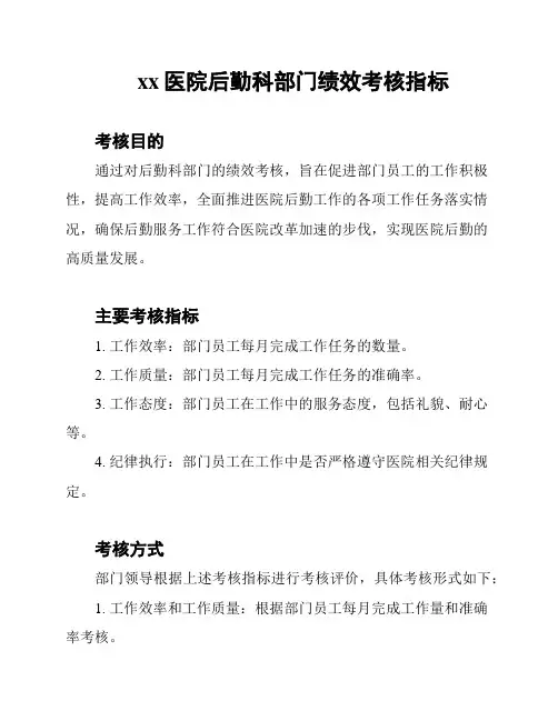 xx医院后勤科部门绩效考核指标