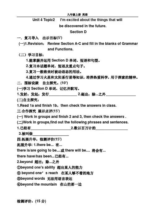 Unit 4 Topic2 Section D(仁爱版九年级上册英语导学案)