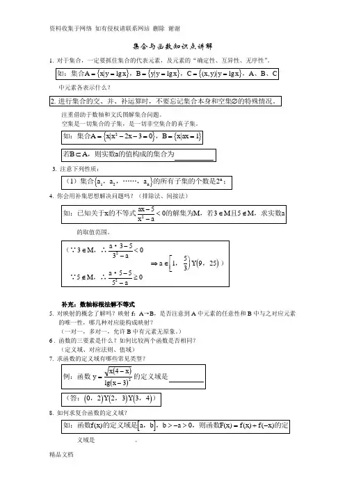 高中数学必修1知识点、考点、题型汇总