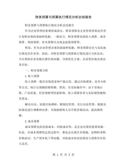 财务预算与预算执行情况分析总结报告