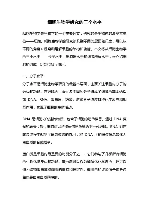 细胞生物学研究的三个水平