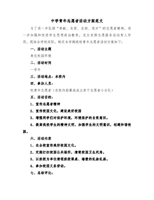 中学青年志愿者活动方案范文(3篇)