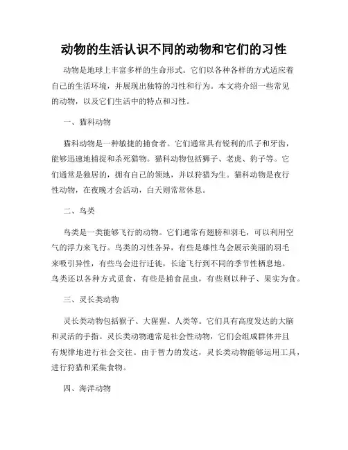 动物的生活认识不同的动物和它们的习性