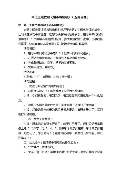 大班主题教案《超市购物箱》（五篇范例）
