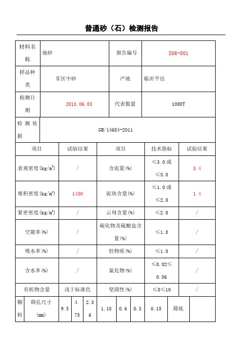 普通砂石检测报告