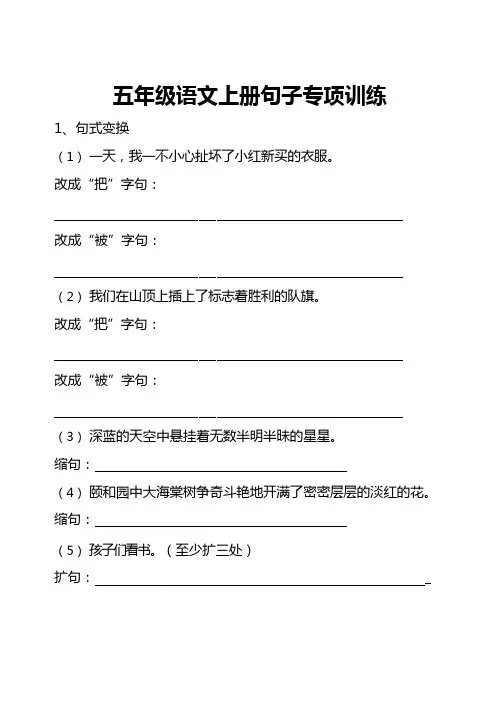 5年级语文上册句子专项练习(附答案)