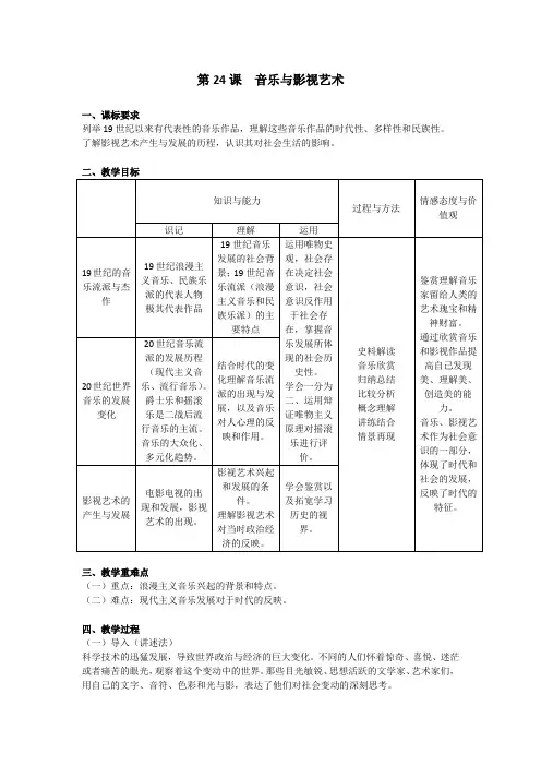 人教版高中历史必修3《八单元 19世纪以来的世界文学艺术  第24课 音乐与影视艺术》优质课教案_10