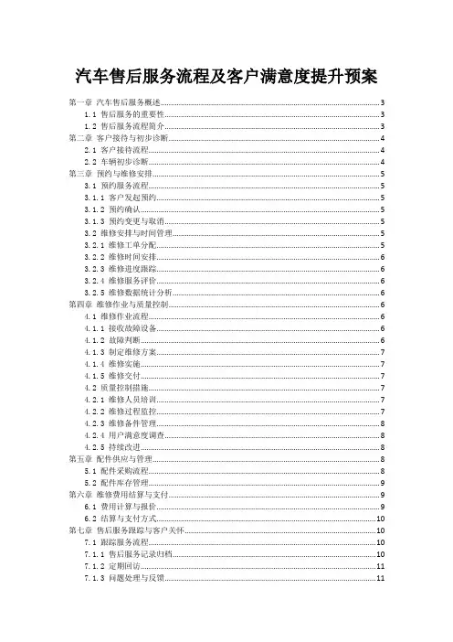 汽车售后服务流程及客户满意度提升预案
