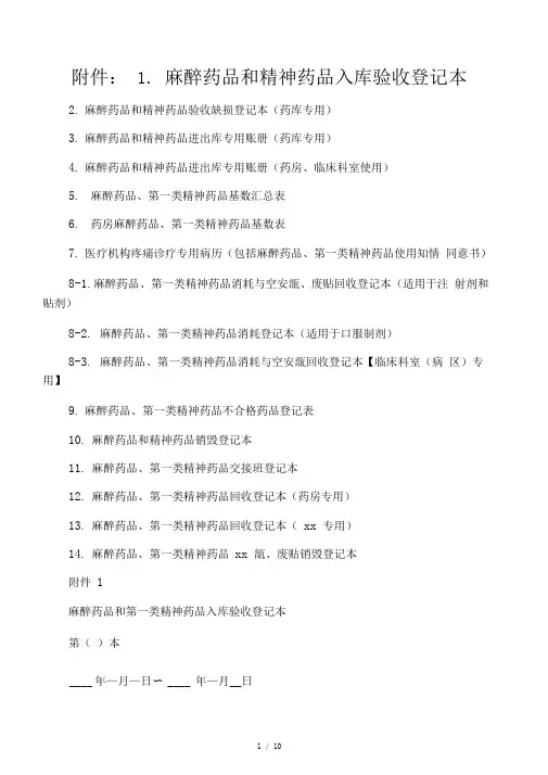 麻醉药品表格