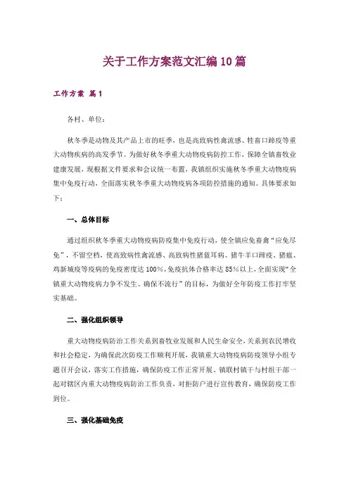 关于工作方案范文汇编10篇