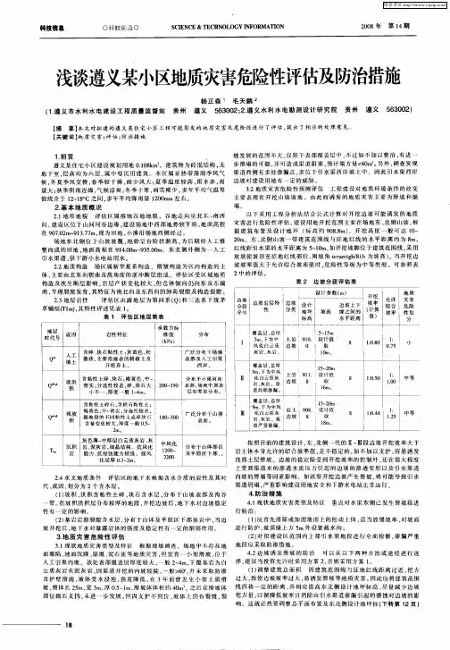 浅谈遵义某小区地质灾害危险性评估及防治措施