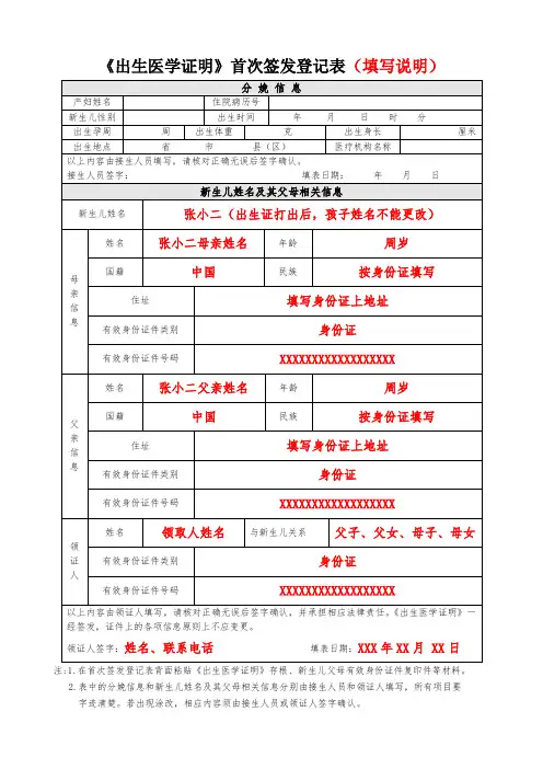 参考样表7—《出生医学证明》首次签发登记表