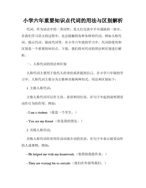 小学六年重要知识点代词的用法与区别解析