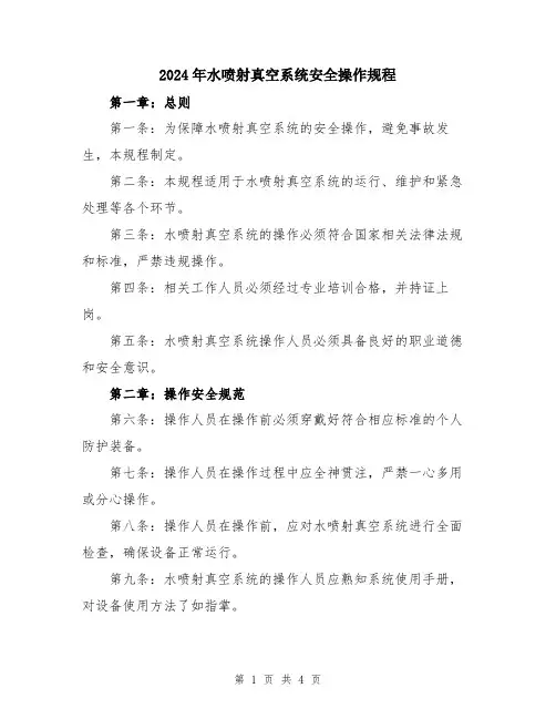2024年水喷射真空系统安全操作规程