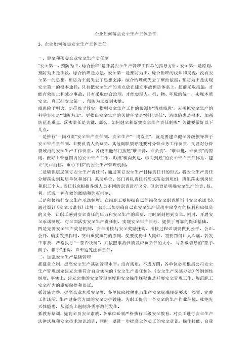 企业如何落实安全生产主体责任安全生产