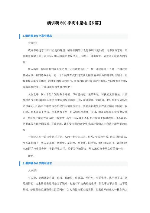 演讲稿500字高中励志【5篇】