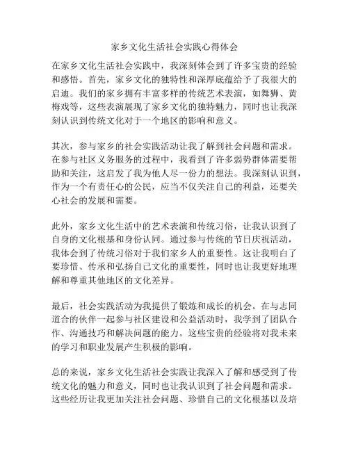 家乡文化生活社会实践心得体会