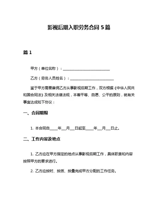 影视后期入职劳务合同5篇