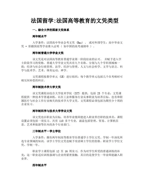法国留学法国高等教育的文凭类型