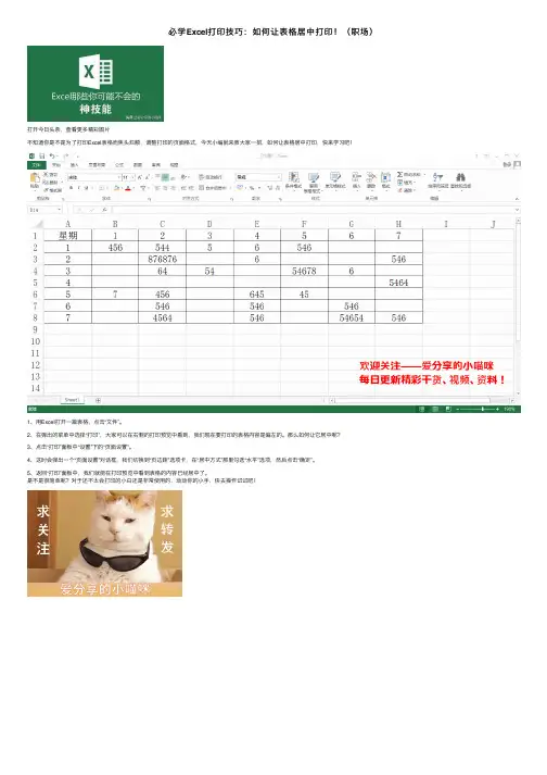 必学Excel打印技巧：如何让表格居中打印！（职场）