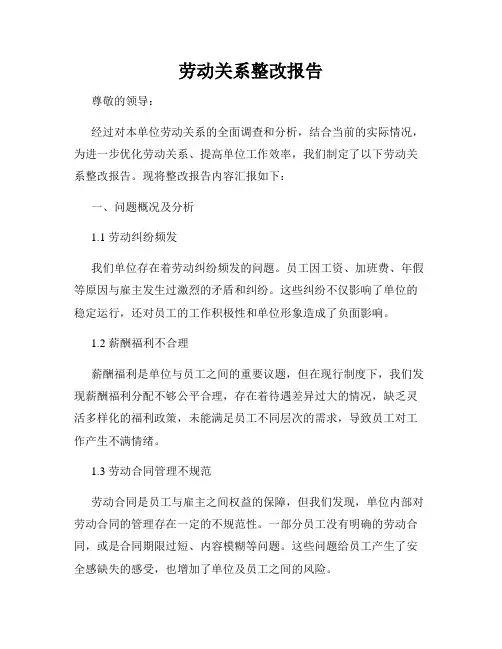劳动关系整改报告