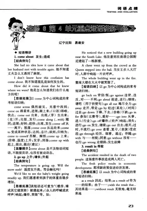 选修6第4单元重点短语讲解与练习
