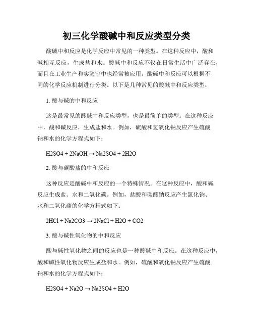 初三化学酸碱中和反应类型分类