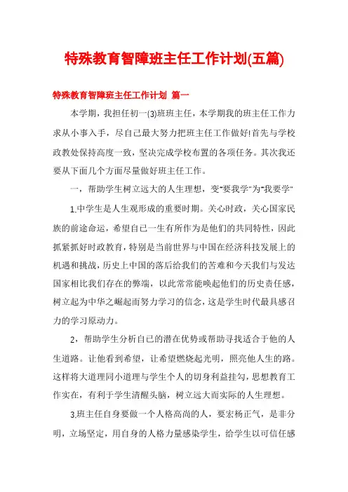 特殊教育智障班主任工作计划(五篇)
