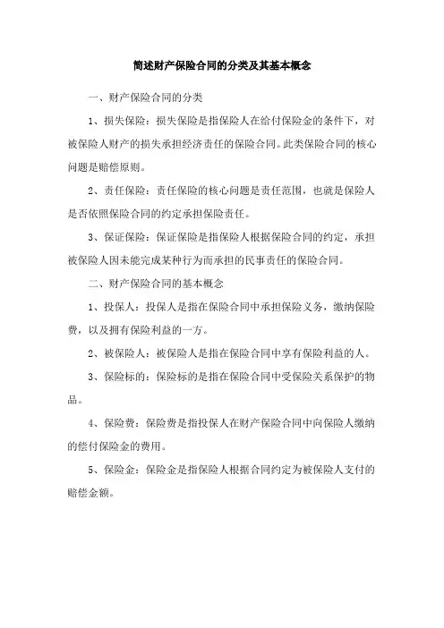 简述财产保险合同的分类及其基本概念