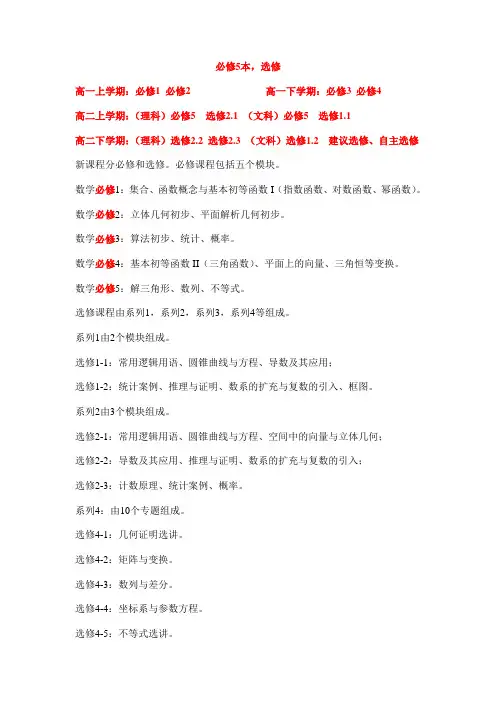 高中数学目录(新课标)