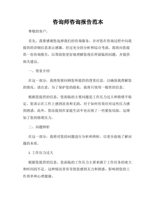 咨询师咨询报告范本
