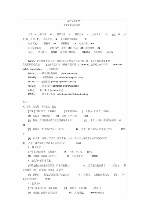 最全参考文献类型与标识