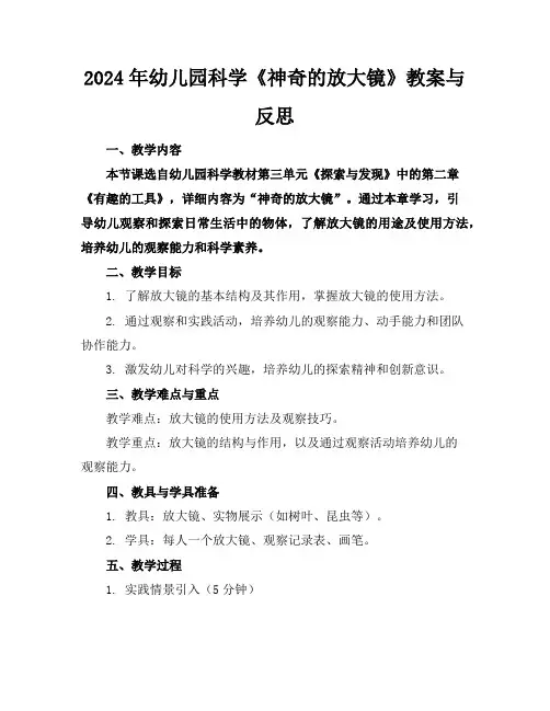 2024年幼儿园科学《神奇的放大镜》教案与反思