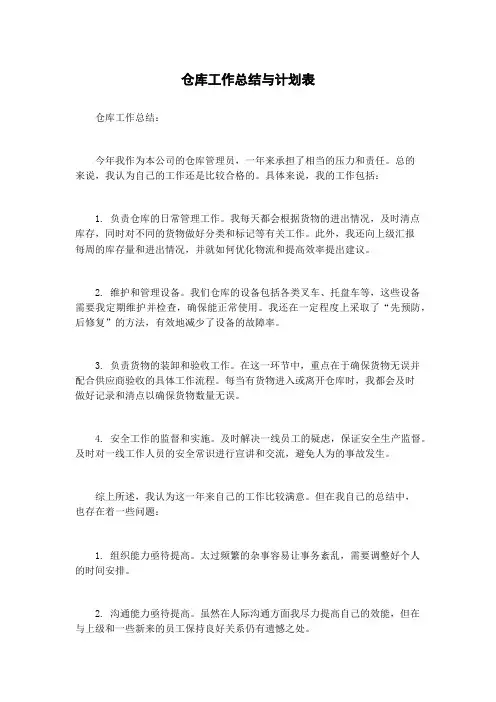 仓库工作总结与计划表