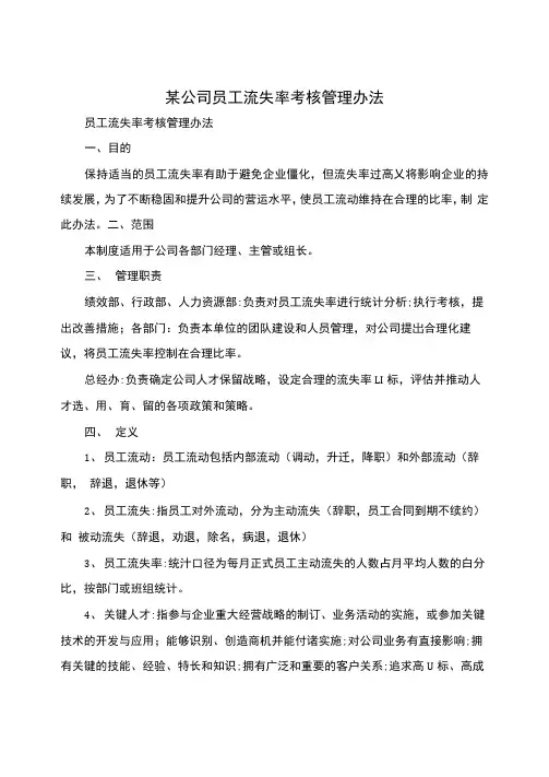 某公司员工流失率考核管理办法