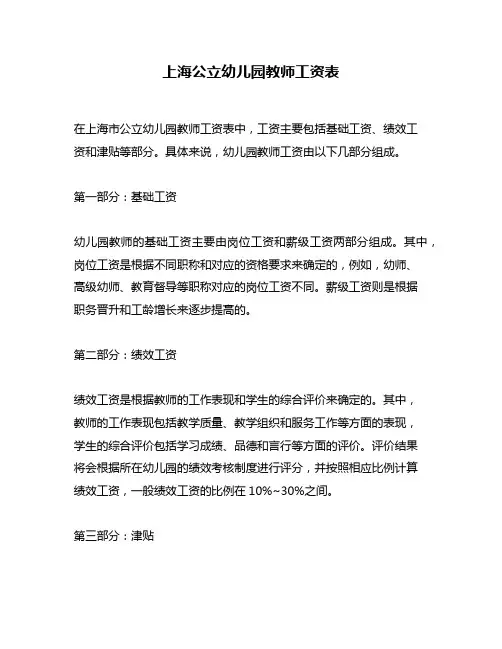上海公立幼儿园教师工资表