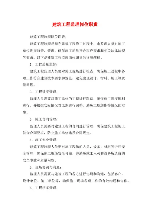 建筑工程监理岗位职责