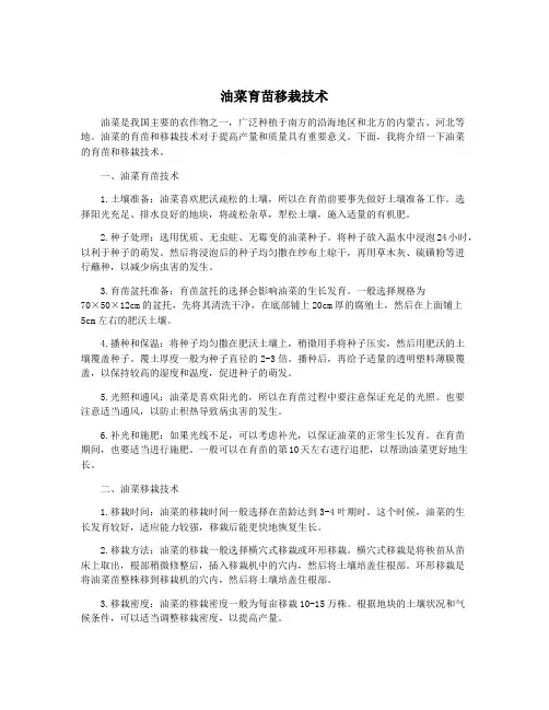 油菜育苗移栽技术