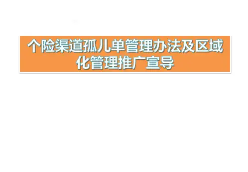 个险渠道孤儿单管理办法及区域化管理推广宣导孤单管理工作要点介绍44页