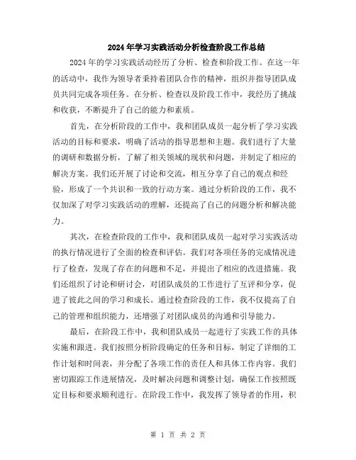 2024年学习实践活动分析检查阶段工作总结