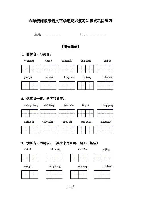 六年级湘教版语文下学期期末复习知识点巩固练习