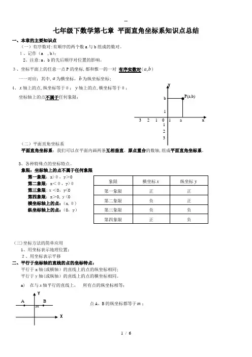 七年级下数学第七章-平面直角坐标系知识点总结